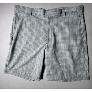 Walter Hagen Mens 36 Chino Shorts Gray White Plaid Golf Flat Front Casual